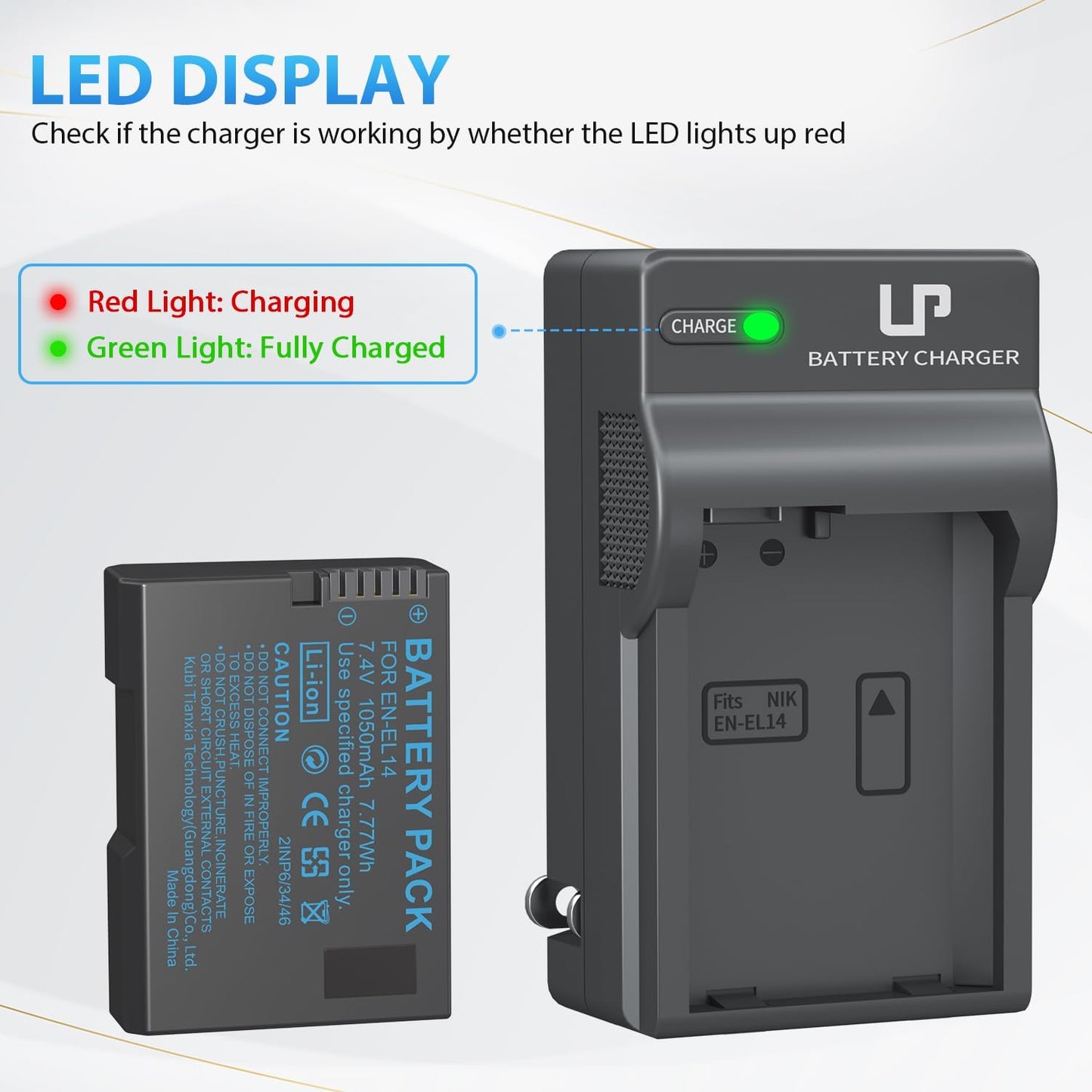 EN-EL14 EN El14A Battery and Charger Pack | for Nikon D3500, D5600, D3300, D5100, D5500, D3100, D3200,D5200, D5300, D3400, DF, Cooix P7000, P7100, P7700, P7800 Cameras