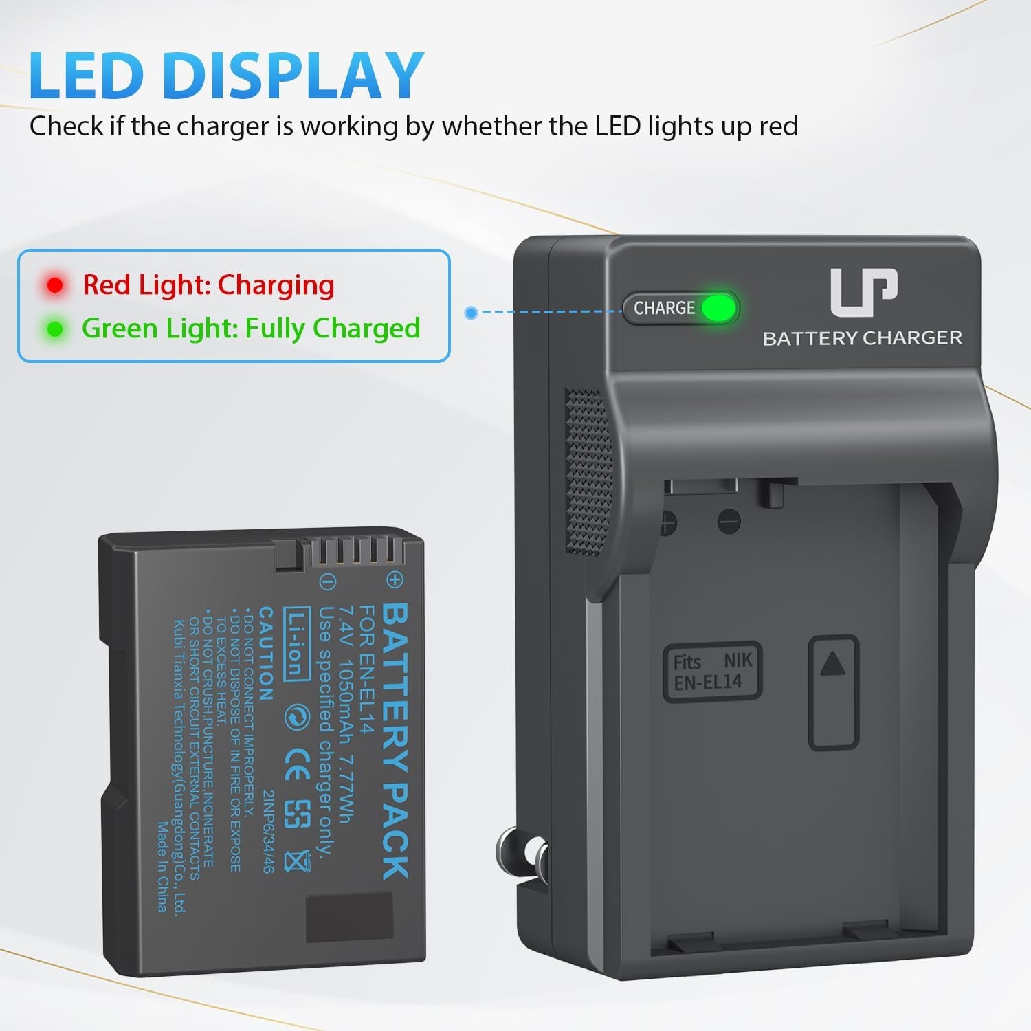 EN-EL14 EN El14A Battery and Charger Pack | for Nikon D3500, D5600, D3300, D5100, D5500, D3100, D3200,D5200, D5300, D3400, DF, Cooix P7000, P7100, P7700, P7800 Cameras