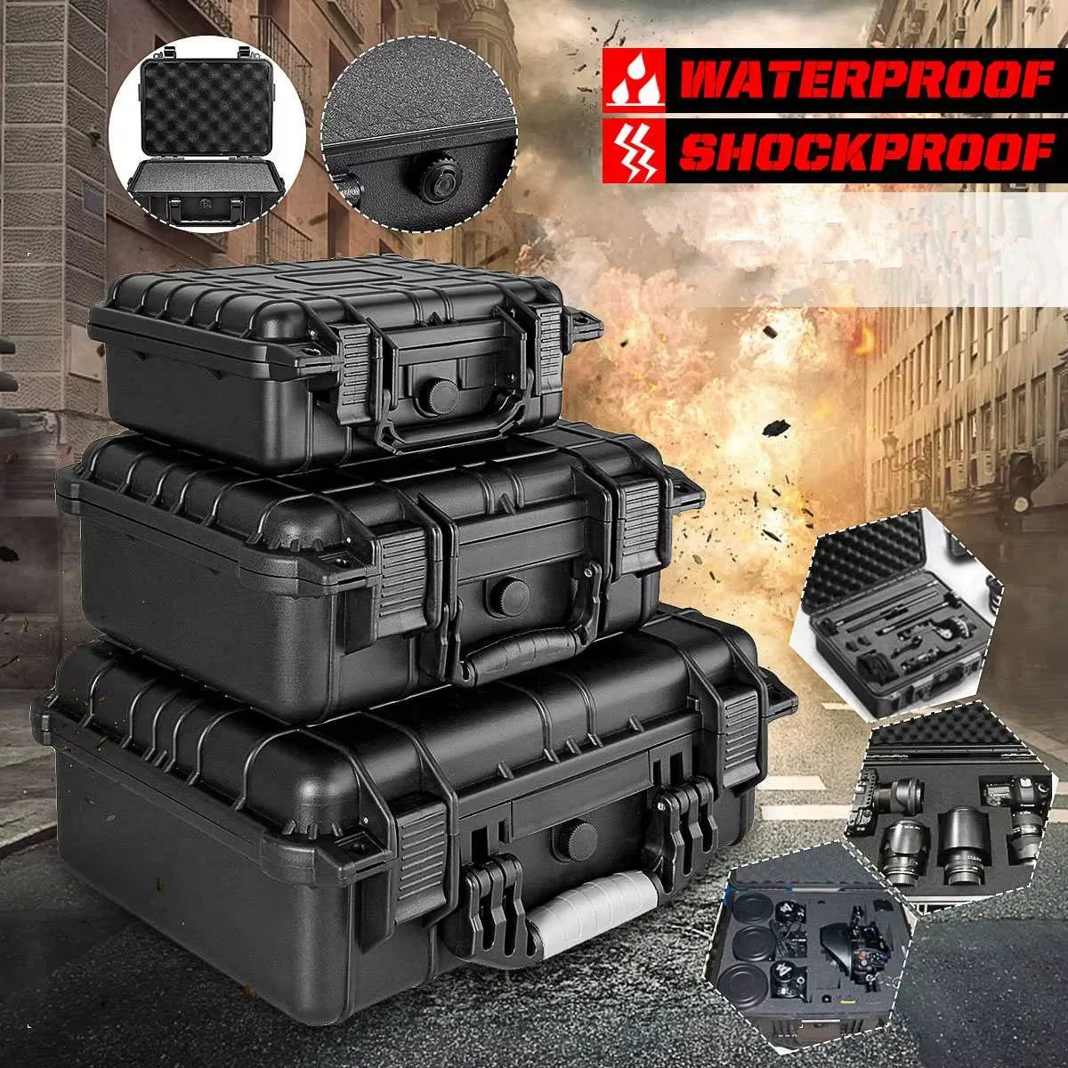 9 Sizes Tool Box Waterproof Plastic Hard Carry Case with Pre-Cut Sponge Tool Organizer Boxes Tool Cabinet Foam Hardware Toolbox