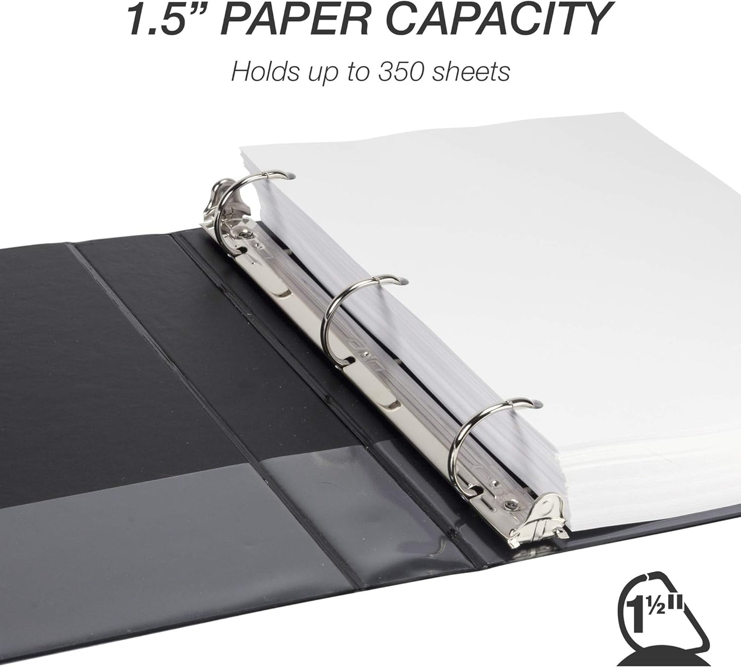 Durable 1.5 Inch 3 Ring Binder, D Ring Binder, 100% Recycled Chipboard, Black, 4 Pack