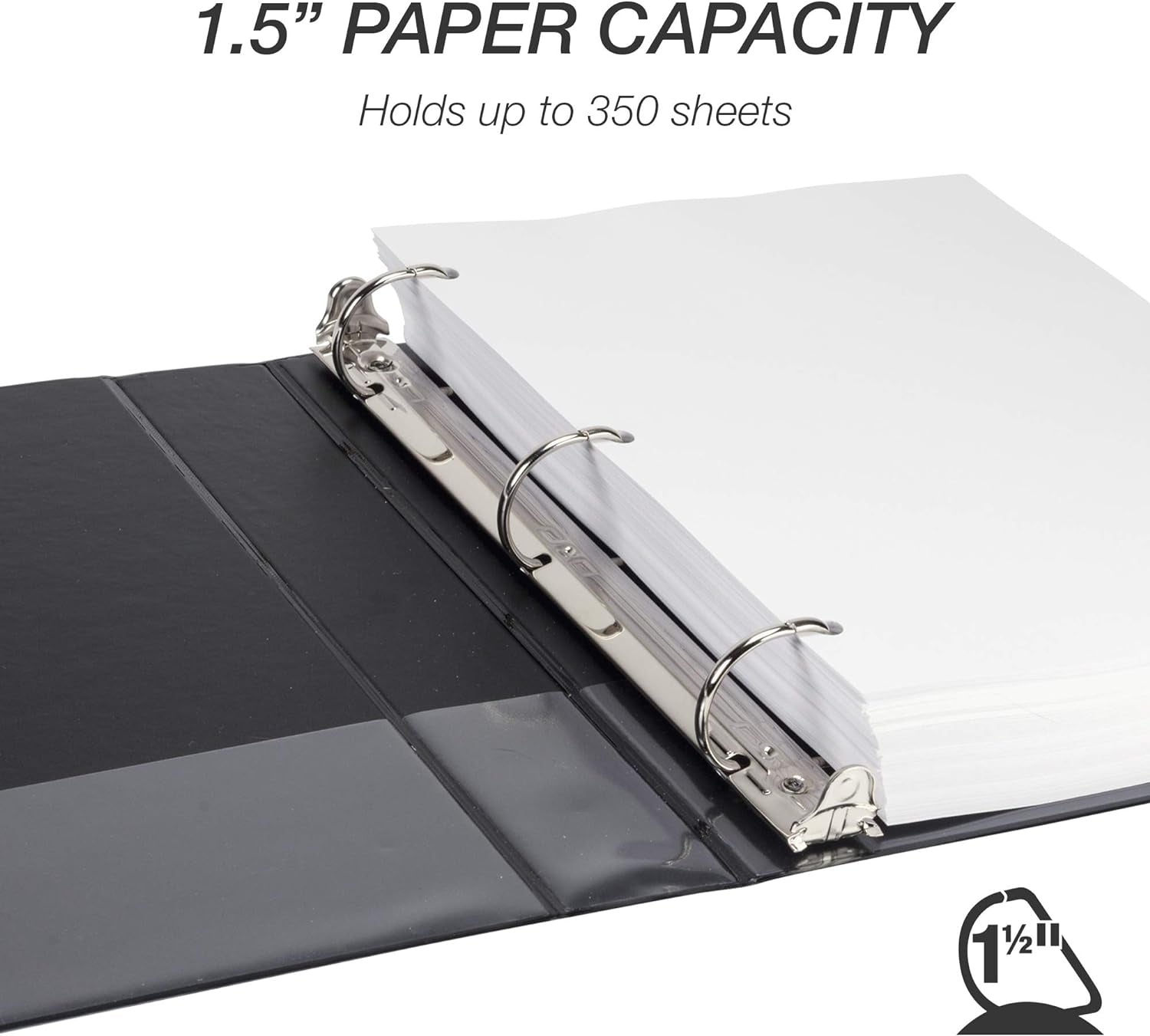 Durable 1.5 Inch 3 Ring Binder, D Ring Binder, 100% Recycled Chipboard, Black, 4 Pack