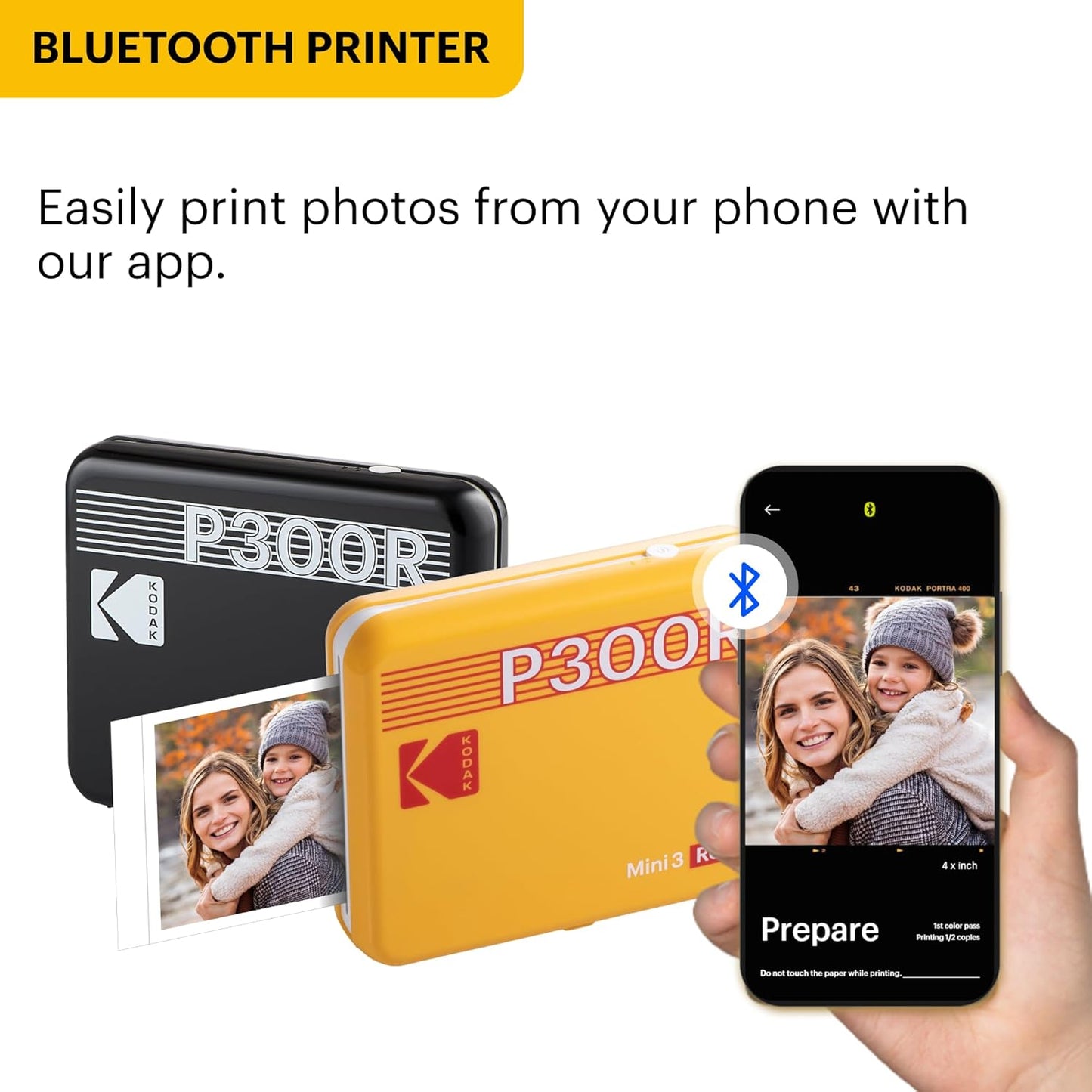 KODAK Mini 3 Retro 4PASS Portable Photo Printer (3X3 Inches) + 8 Sheets, White