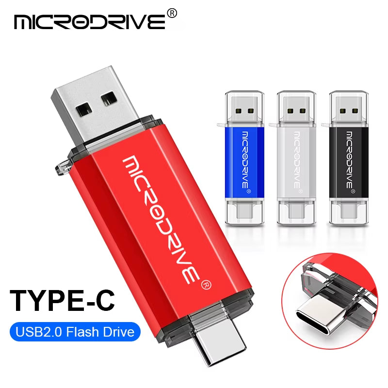 Type C USB Flash Drive OTG Dual Interface USB 2.0 Micro USB Pen Drive Available in 128GB, 64GB, 32GB, 16GB, 8GB, and 4GB Capacities