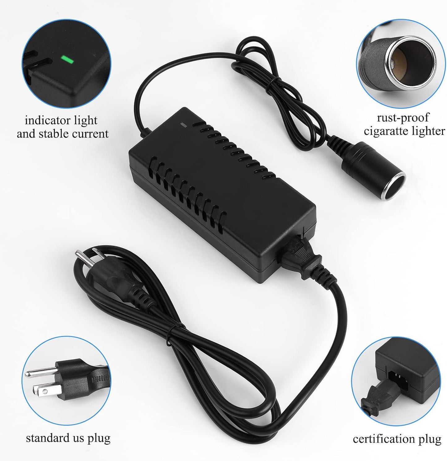 AC to DC Converter,  110-220V to 12V 8A 96W Car Cigarette Lighter Socket Power Adapter for Car Refrigerator Car Vacuum Tire Inflator and Other Car Devices