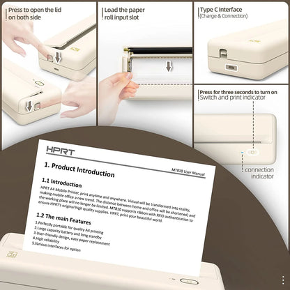 Portable Wireless Thermal Inkless Printer for Android and iOS Devices, Beige