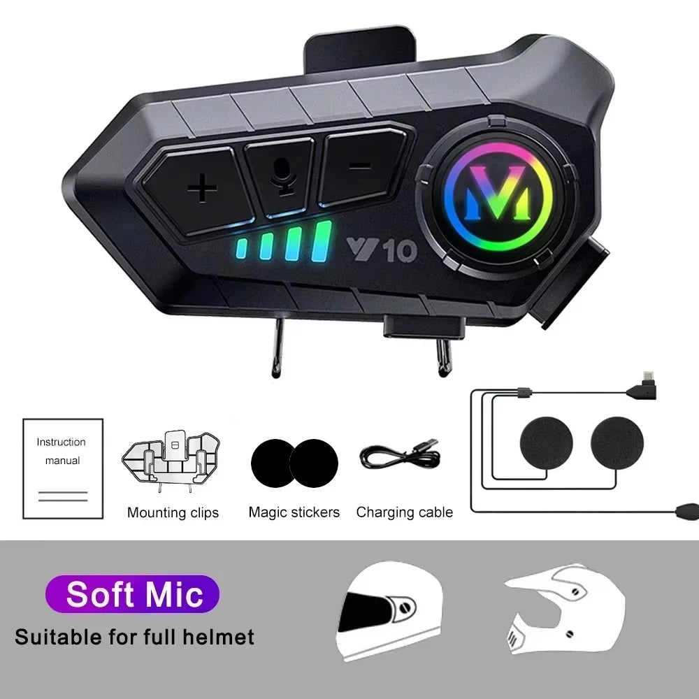 Y10 Motorcycle Helmet Headset Bluetooth 1000Mah Noise Reduction Wireless Hands-Free Waterproof Motorcycle Earphone