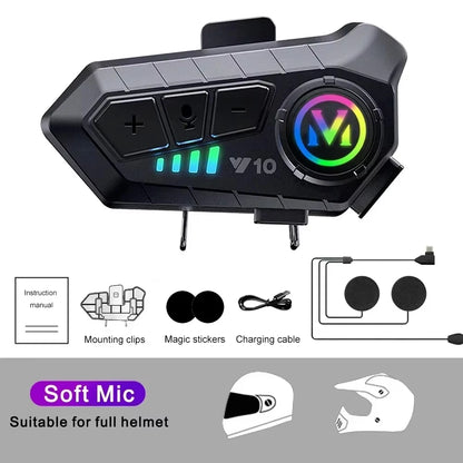 Y10 Motorcycle Helmet Headset Bluetooth 1000Mah Noise Reduction Wireless Hands-Free Waterproof Motorcycle Earphone