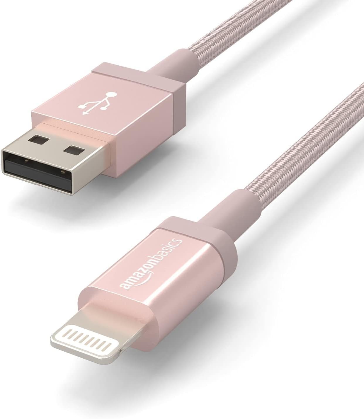 USB-A to Lightning Cable, Apple Mfi Certified, Nylon Braided Cord for Iphone 14 13 12 11 X Xs Pro, Pro Max, Plus, Ipad, Data Sync, High Speed Transfer, 3 Foot, Rose Gold