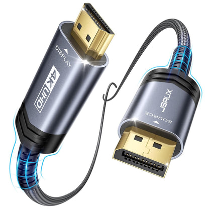 Displayport to HDMI Cable 10FT 4K@30Hz, DP Source to HDMI Display,Uhd | Uni Directional,1440P/2K@60Hz for Dell Monitor Projector Desktop AMD NVIDIA Lenovo HP, Nylon Braided HDTV Cord