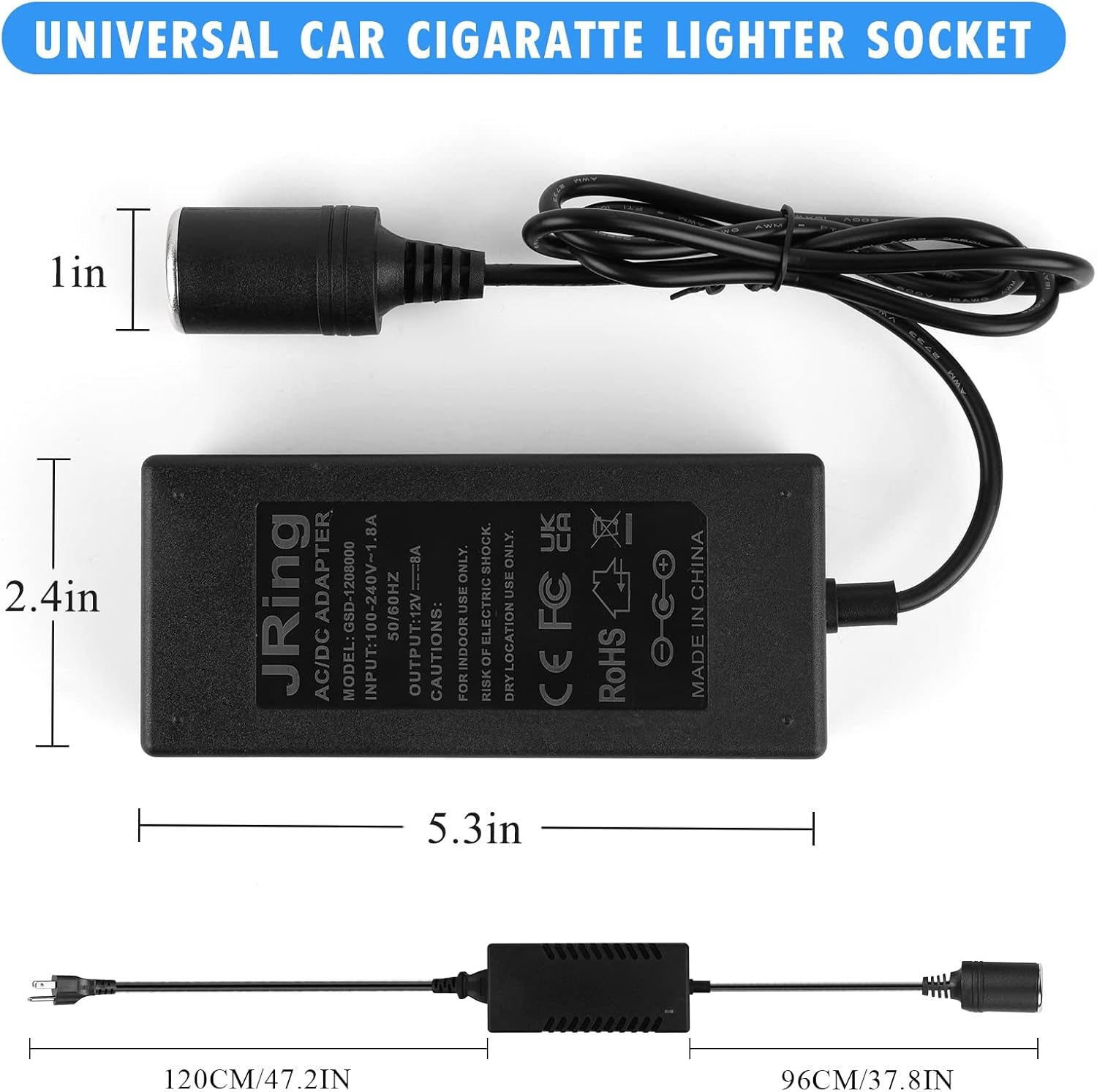 AC to DC Converter,  110-220V to 12V 8A 96W Car Cigarette Lighter Socket Power Adapter for Car Refrigerator Car Vacuum Tire Inflator and Other Car Devices