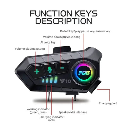 Y10 Motorcycle Helmet Headset Bluetooth 1000Mah Noise Reduction Wireless Hands-Free Waterproof Motorcycle Earphone