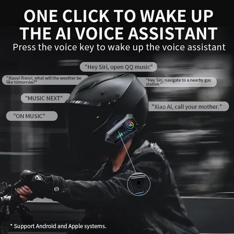 Y10 Motorcycle Helmet Headset Bluetooth 1000Mah Noise Reduction Wireless Hands-Free Waterproof Motorcycle Earphone