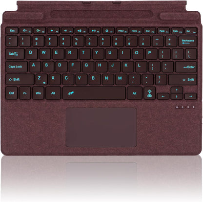Ultra-Slim Bluetooth Keyboard with Multi-Touchpad and 7-Color LED Backlight for Microsoft Surface Pro 11/10/9/8/X, 13 Inch (Burgundy)