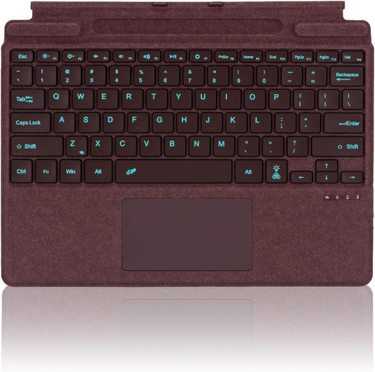 Ultra-Slim Bluetooth Keyboard with Multi-Touchpad and 7-Color LED Backlight for Microsoft Surface Pro 11/10/9/8/X, 13 Inch (Burgundy)