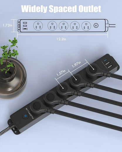 Surge Protector Power Strip with USB C Ports, 5FT Braided Extension Cord, 5 Outlets and 3 USB Ports(1 USB C),  Mountable Power Strips Flat Plug with Overload Protection | 5 Outlets and 3 USB Ports(1 USB C), Mountable Power Strips Flat Plug with Overload Protection for Home, Dorm, Office