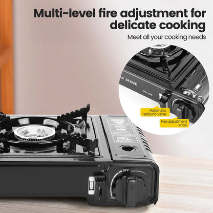 Portable Butane Gas Camping Stove with Enhanced Carrying Case, Single Burner