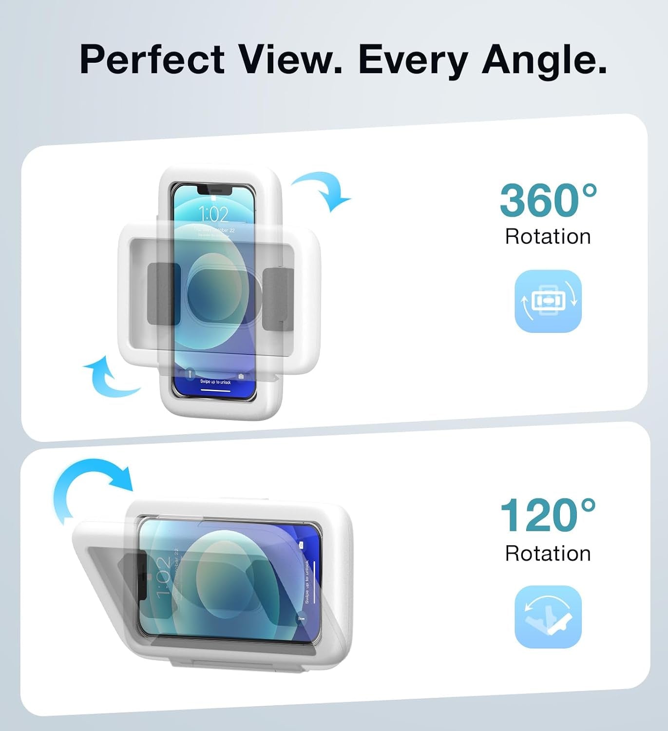 Shower Phone Holder Waterproof, 480° Rotatable Adjustable Bathroom Wall Phone Mount Stand, Anti-Fog High Sensitivity Iphone Case, anti Fog Case Bathroom Accessories for 4-7'' Cellphones