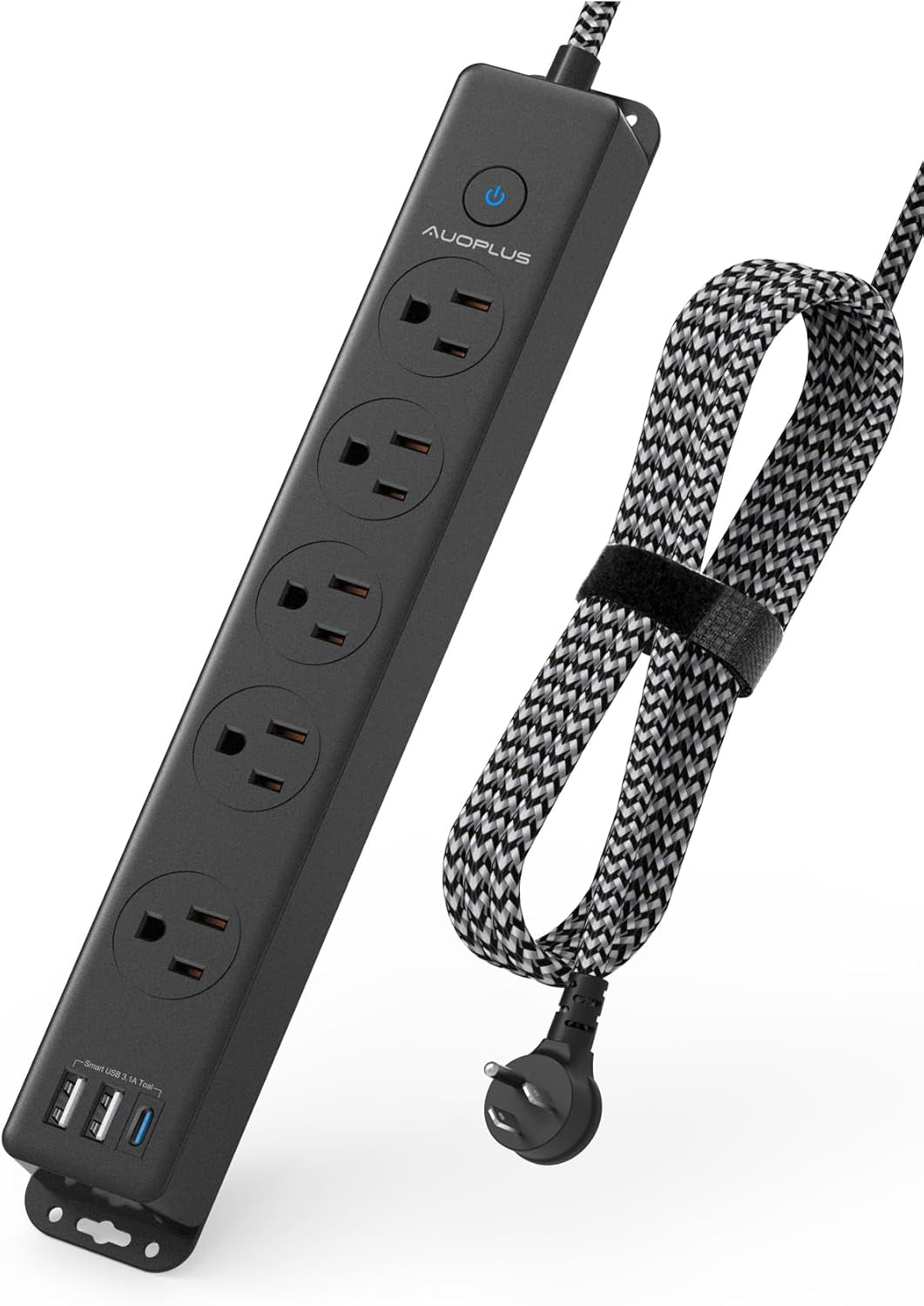 Surge Protector Power Strip with USB C Ports, 5FT Braided Extension Cord, 5 Outlets and 3 USB Ports(1 USB C),  Mountable Power Strips Flat Plug with Overload Protection | 5 Outlets and 3 USB Ports(1 USB C), Mountable Power Strips Flat Plug with Overload Protection for Home, Dorm, Office