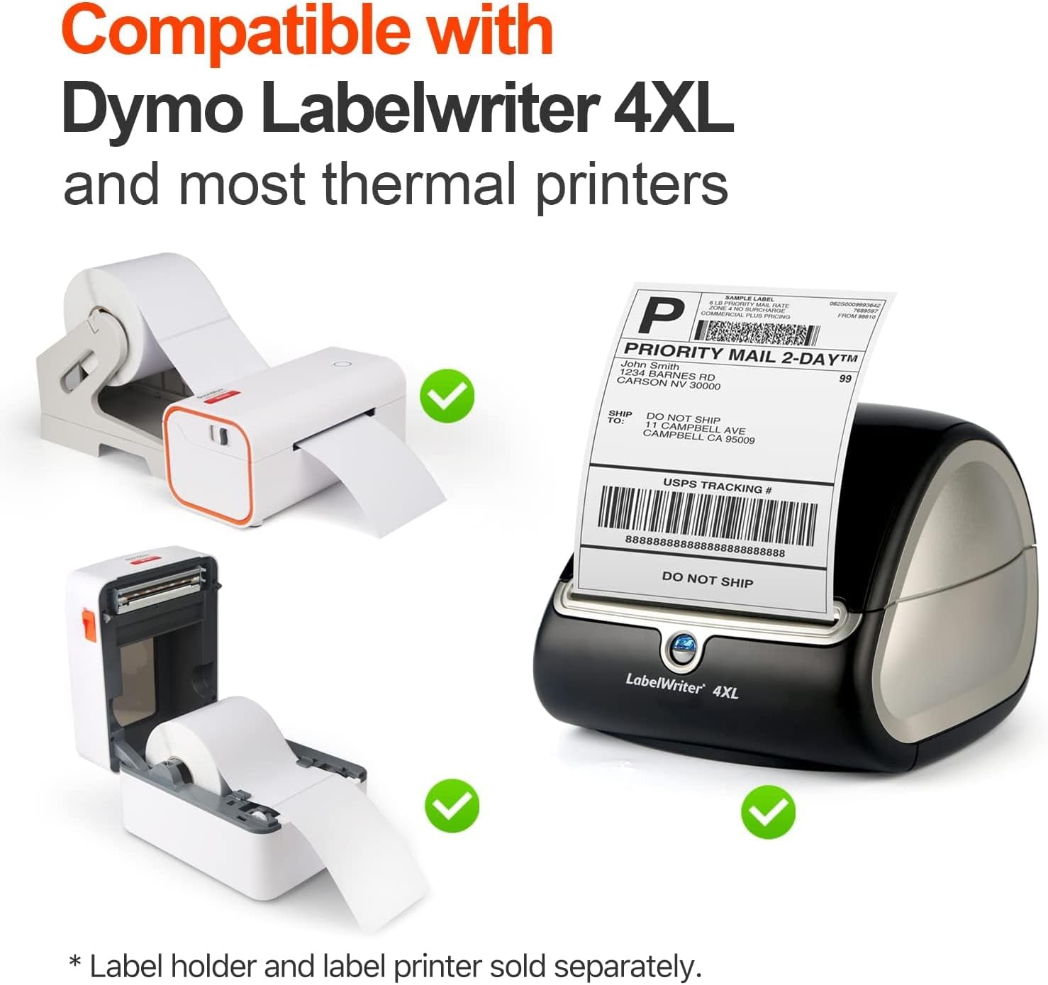 [2 Rolls, 440 Labels] 4”X 6” Postage Thermal Shipping Labels 4X6 Thermal Labels Roll Compatible with Dymo 4XL 1744907 Labelwriter