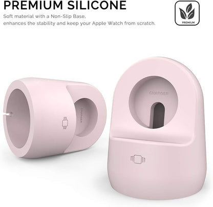 Iwatch Stand Silicone Charging Dock Holder for Apple Watch Ultra 2, Ultra, SE2, Series SE, 7 6 5 4 3 2 1 (45/44/42/41/40/38Mm), (Pink) | Charger Stand for Apple Watch Station, Lightweight, Portable, Travel, Supports Nightstand Mode, Pink