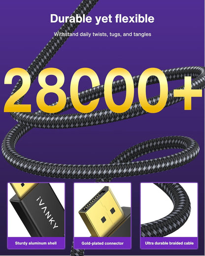 VESA Certified 8K Displayport Cable 10Ft,32.4Gbps DP to DP Cable 1.4 | Display Port Cord, 8K@60Hz, 4K@240Hz, 2K@240Hz, Supports HBR3, HDCP 2.2, HDR, Compatible with Gaming Monitor, TV, PC, Laptop