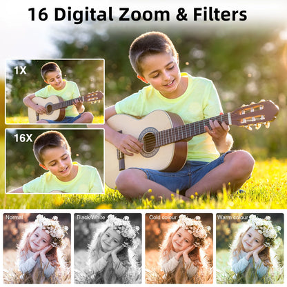 1080P Digital Camera 44MP 16X Digital with 32GB Card Zoom Compact Point and Shoot Camera Portable Small Camera Starter Camera for Teens Students Boys Girls Seniors