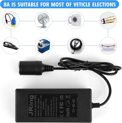 AC to DC Converter,  110-220V to 12V 8A 96W Car Cigarette Lighter Socket Power Adapter for Car Refrigerator Car Vacuum Tire Inflator and Other Car Devices