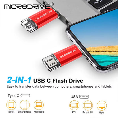 Type C USB Flash Drive OTG Dual Interface USB 2.0 Micro USB Pen Drive Available in 128GB, 64GB, 32GB, 16GB, 8GB, and 4GB Capacities
