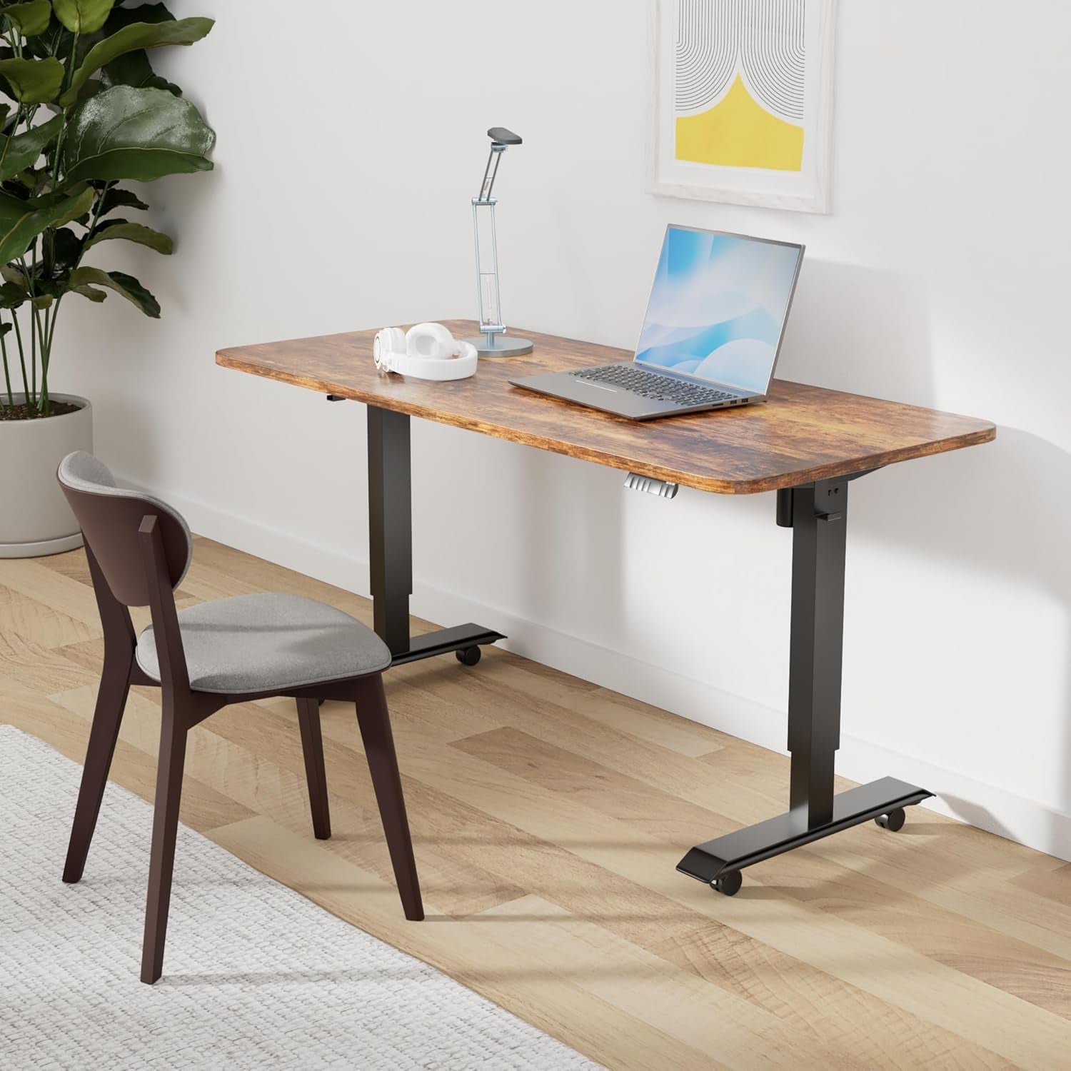 Electric Height Adjustable Standing Desk 55"x24" | Ergonomic Home Office Workstation with 178 lbs Load Capacity, Quiet Motor, Two-Piece Desktop in Rustic Brown