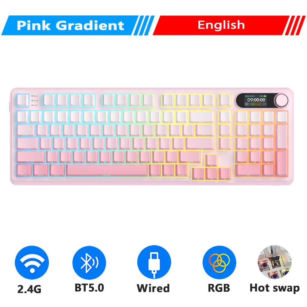 ROYAL KLUDGE S98 Mechanical Keyboard Top Mount TFT Screen 98 Keys RGB BT5.0/2.4G/USB-C Wireless Gamer Keyboard Hot Swappable