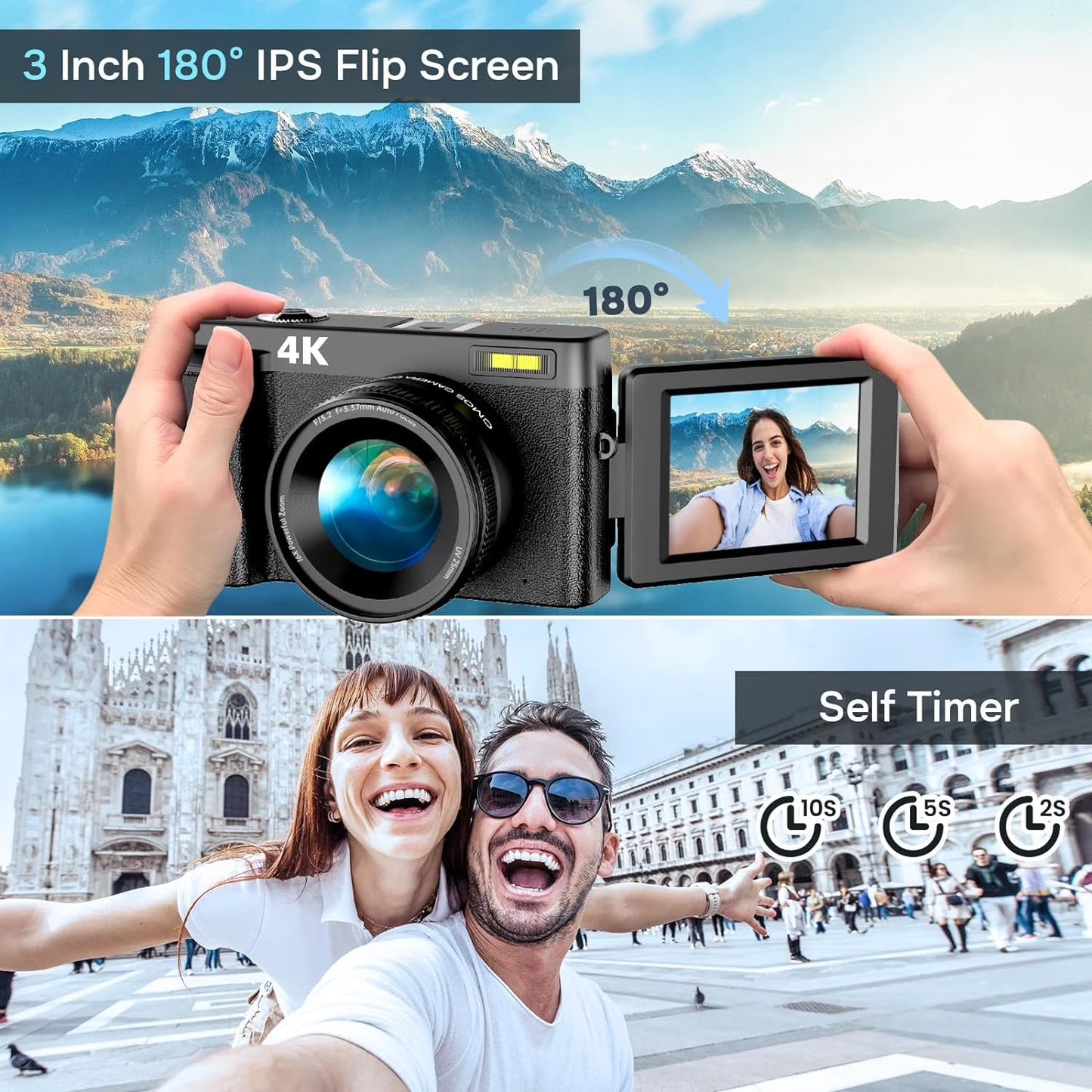 Digital Camera 4K 48MP Vlogging Camera for Youtube Autofocus 16X Digital Zoom Video Cameras with 32GB SD Card