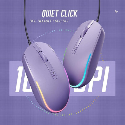 Wired Mouse, RGB Backlit 1600 DPI Corded Mouse for Laptop/Pc, Purple | Plug-And-Play with Quiet Clicks and Optical Tracking for Laptop, PC, Chromebook, Desktop, Office, School, and Home