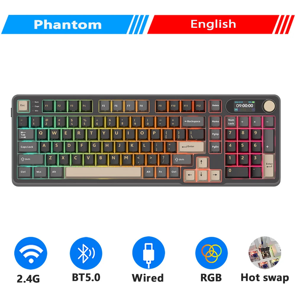 ROYAL KLUDGE S98 Mechanical Keyboard Top Mount TFT Screen 98 Keys RGB BT5.0/2.4G/USB-C Wireless Gamer Keyboard Hot Swappable