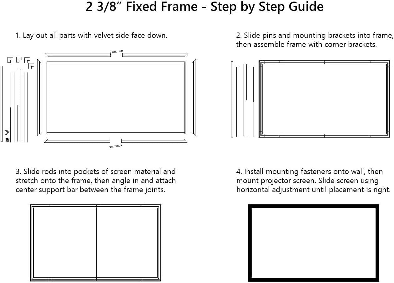 STR Series 6-Piece Fixed Frame Home Theater Projection Screen - 92" Diagonal, 16:9 Format, 4K/8K Ultra HD, HDR & Active 3D Compatible