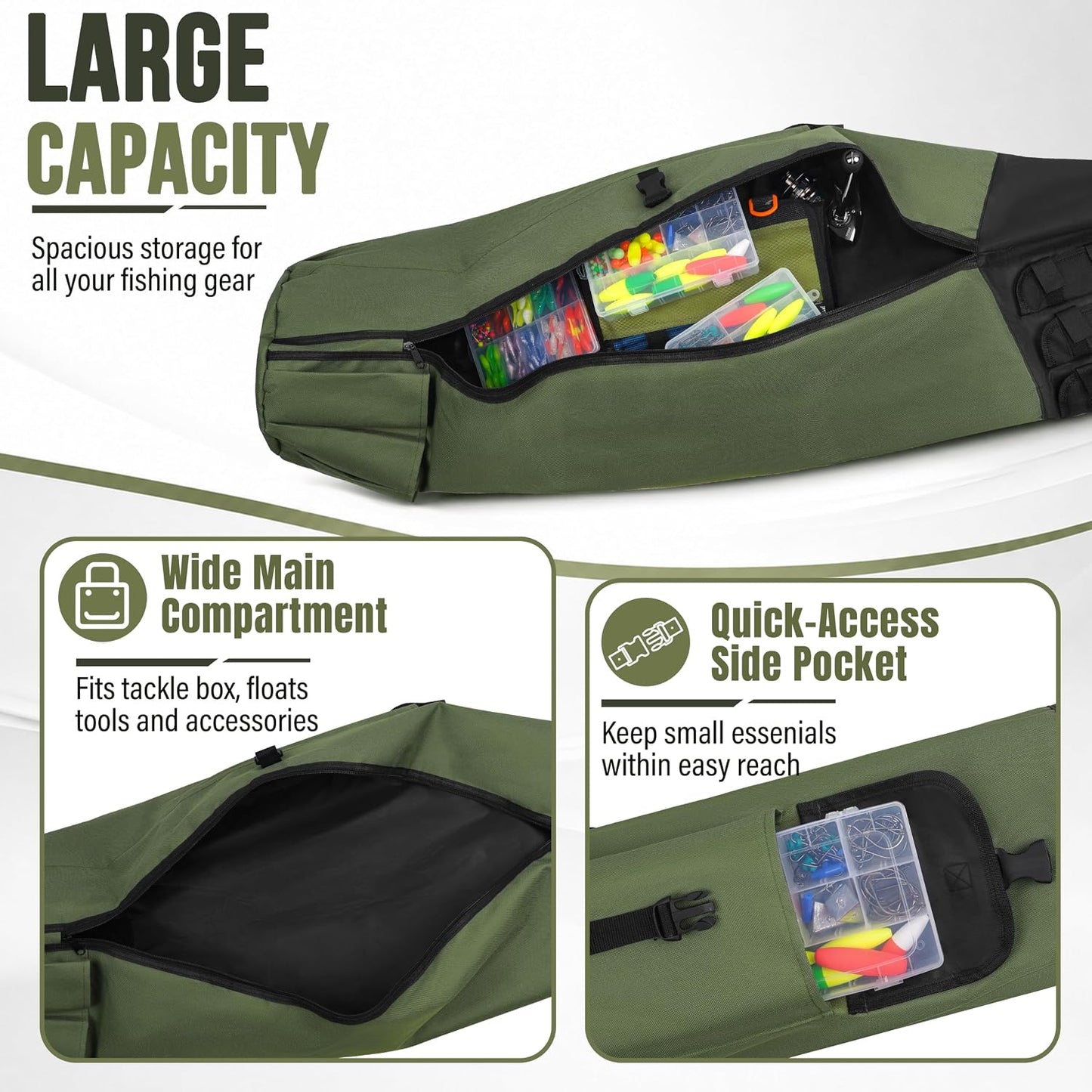 Portable Fishing Rod Storage Bag - Waterproof Canvas Carrier for Tackle Gear Organization