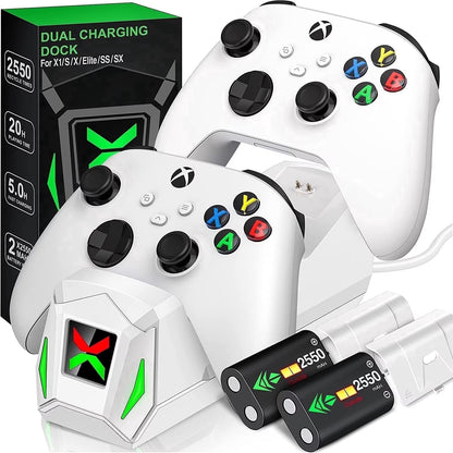 Dual Xbox Controller Charging Station with Two 5520mAh Battery Packs for Xbox Series X|S/One/Elite