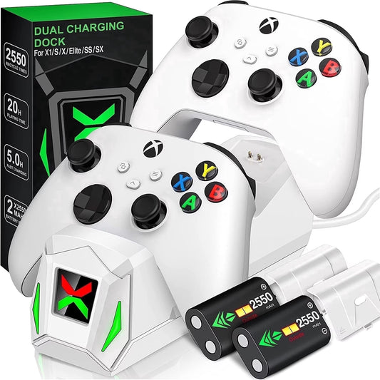 Dual Xbox Controller Charging Station with Two 5520mAh Battery Packs for Xbox Series X|S/One/Elite
