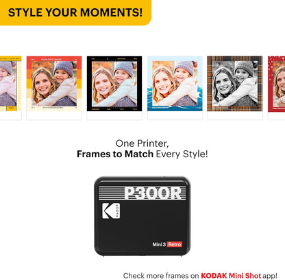KODAK Mini 3 Retro 4PASS Portable Photo Printer (3X3 Inches) + 8 Sheets, White