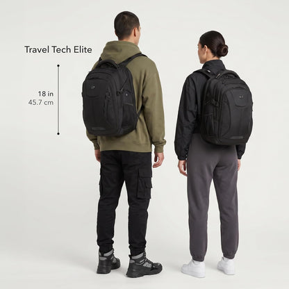 Travel Tech Elite Laptop Backpack – Fits Laptops up to 16” – Scansmart Tsa-Friendly Backpack with USB Port, Shoe Compartment & Organizer Pockets – Black Dot