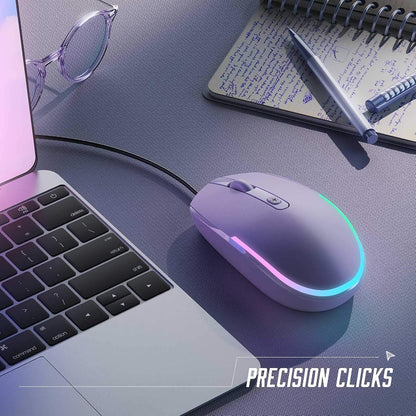 Wired Mouse, RGB Backlit 1600 DPI Corded Mouse for Laptop/Pc, Purple | Plug-And-Play with Quiet Clicks and Optical Tracking for Laptop, PC, Chromebook, Desktop, Office, School, and Home