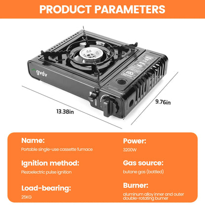 Portable Butane Gas Camping Stove with Enhanced Carrying Case, Single Burner