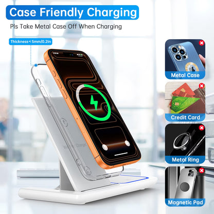 3-in-1 Wireless Charging Station, 18W Fast Charger Dock for Apple Watch Series 1-11, iPhone 14-17, Samsung Devices, and AirPods