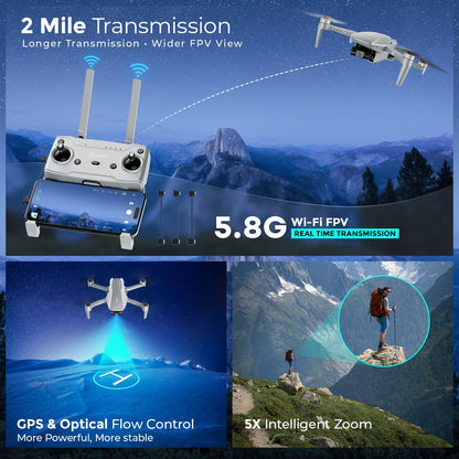 F36 GPS Mini Drone with 4K UHD Camera, 3-Axis Gimbal, RC Quadcopter, and Brushless Motor, Silver