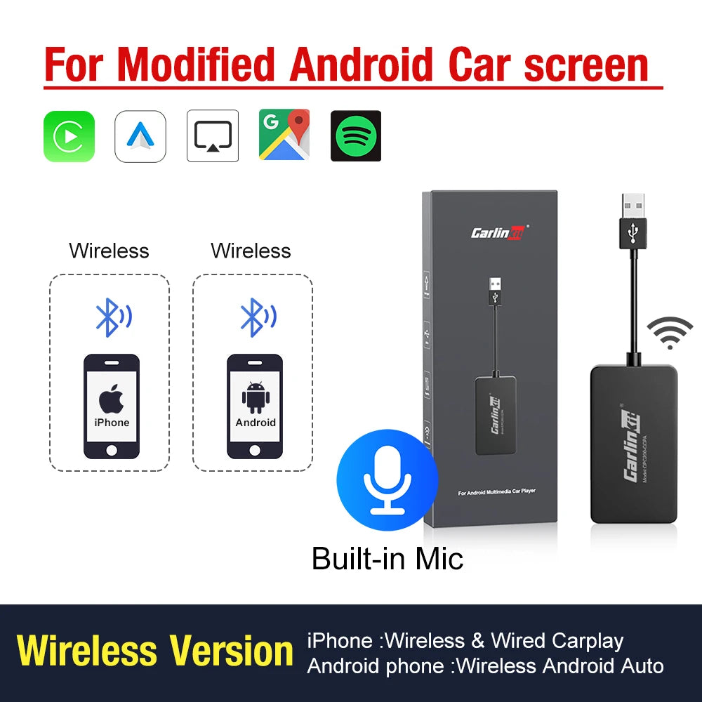 Hot Sale  USB Wireless&Wired Carplay Dongle Android Auto AI Box Mirrorlink Car Multimedia Player Bluetooth Auto Connect