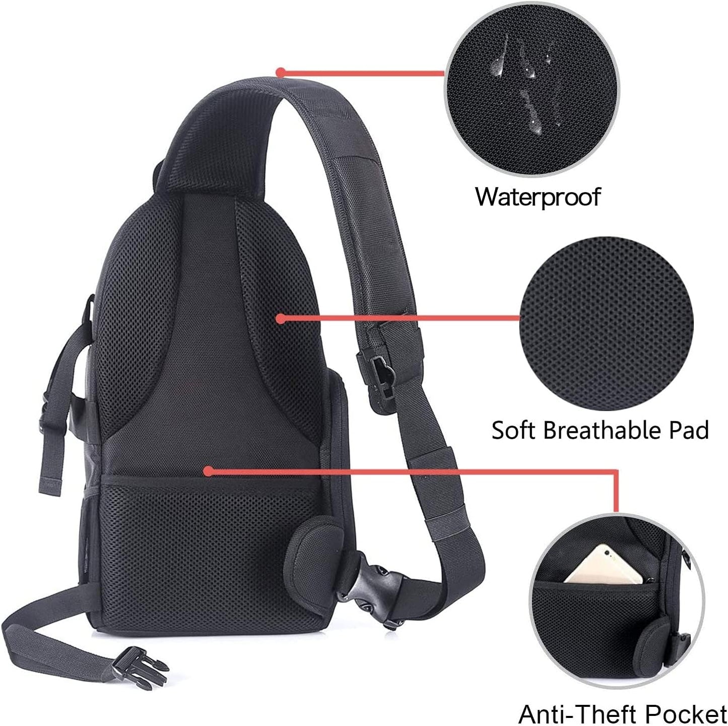 Camera Sling Bag, Photography Shoulder Bag Compact Camera Backpack | Dslr/Slr/Mirrorless Camera, Quick Access, Tripod Holder, Custom Dividers, Compatible with Canon/Nikon/Sony/Fuji,Black