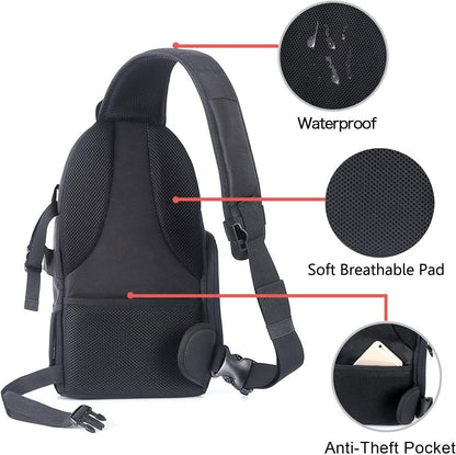 Camera Sling Bag, Photography Shoulder Bag Compact Camera Backpack | Dslr/Slr/Mirrorless Camera, Quick Access, Tripod Holder, Custom Dividers, Compatible with Canon/Nikon/Sony/Fuji,Black