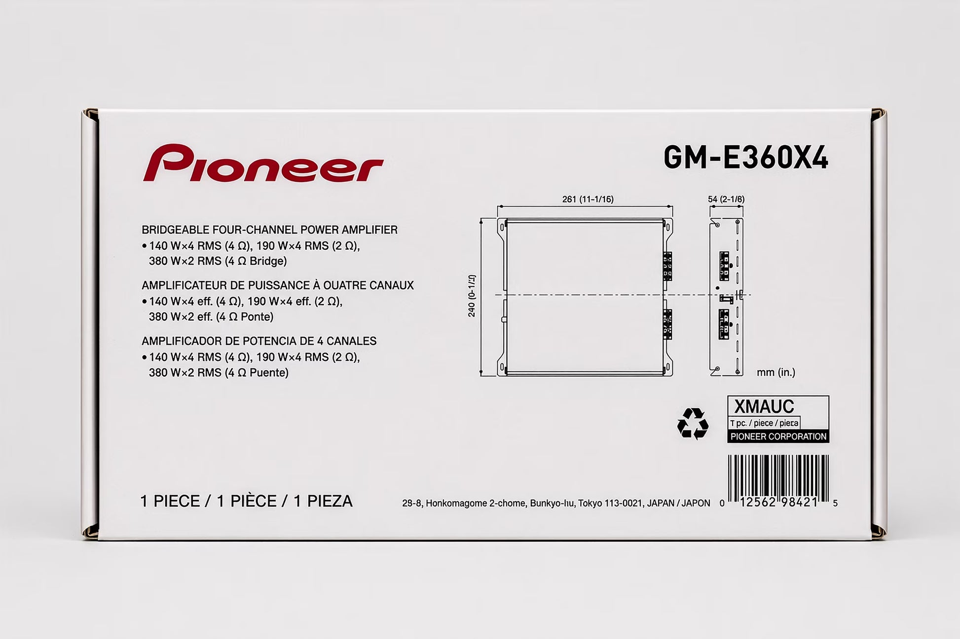 GM-E360X4 4-Channel Bridgeable Car Amplifier, 1000W Max Power, HPF/LPF & Bass Boost