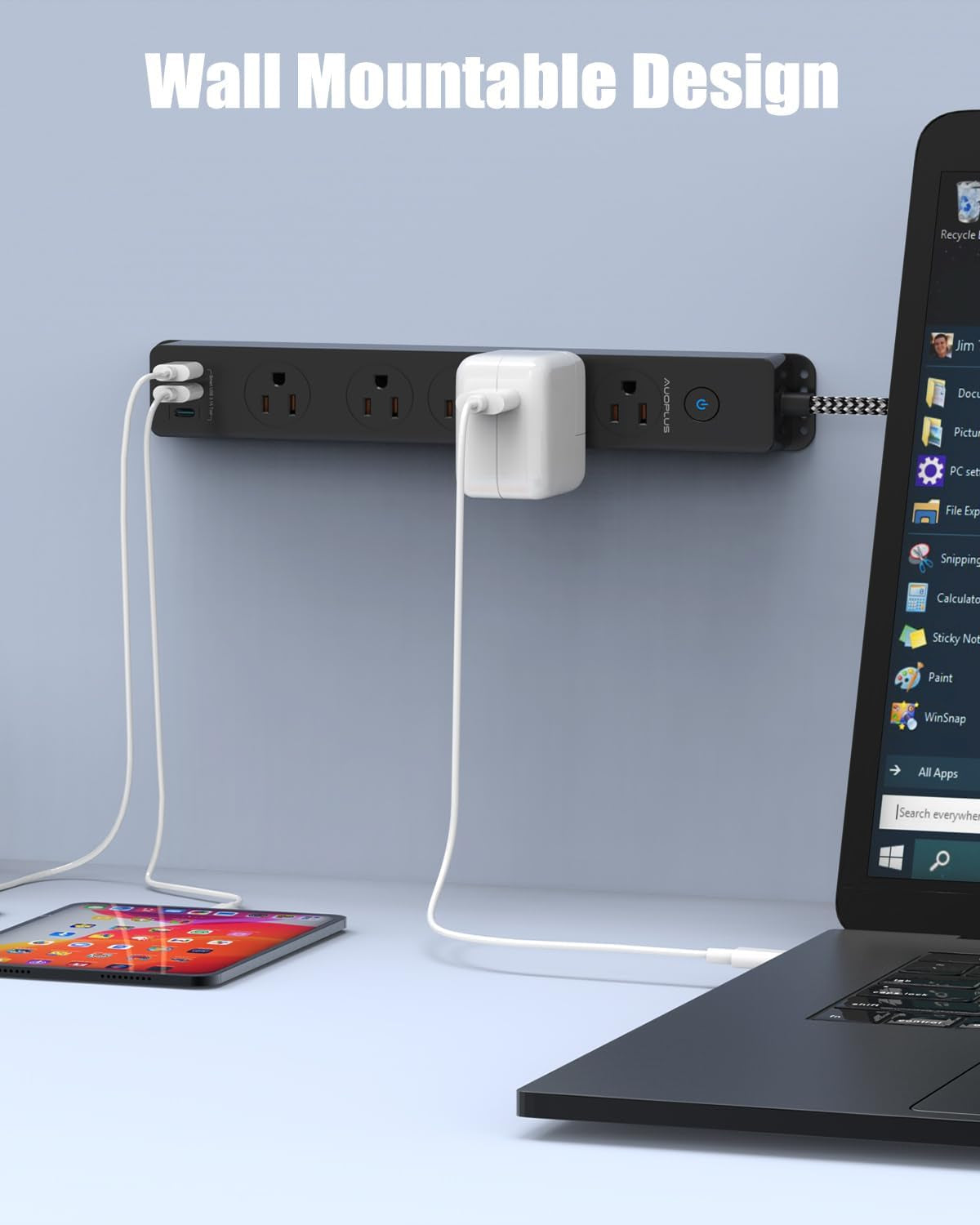 Surge Protector Power Strip with USB C Ports, 5FT Braided Extension Cord, 5 Outlets and 3 USB Ports(1 USB C),  Mountable Power Strips Flat Plug with Overload Protection | 5 Outlets and 3 USB Ports(1 USB C), Mountable Power Strips Flat Plug with Overload Protection for Home, Dorm, Office