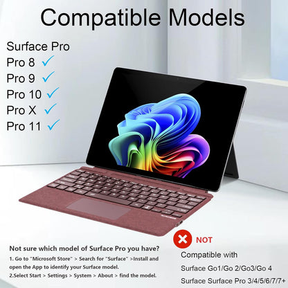 Ultra-Slim Bluetooth Keyboard with Multi-Touchpad and 7-Color LED Backlight for Microsoft Surface Pro 11/10/9/8/X, 13 Inch (Burgundy)
