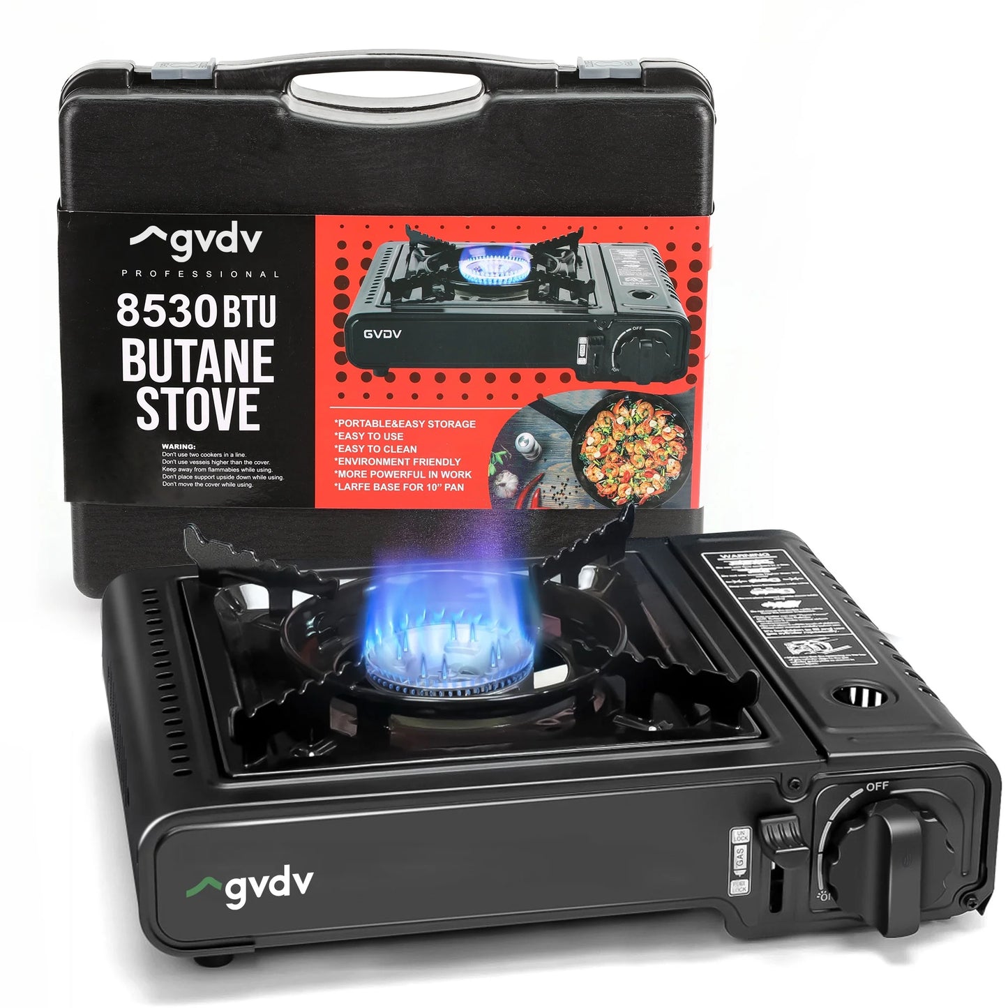Portable Butane Gas Camping Stove with Enhanced Carrying Case, Single Burner